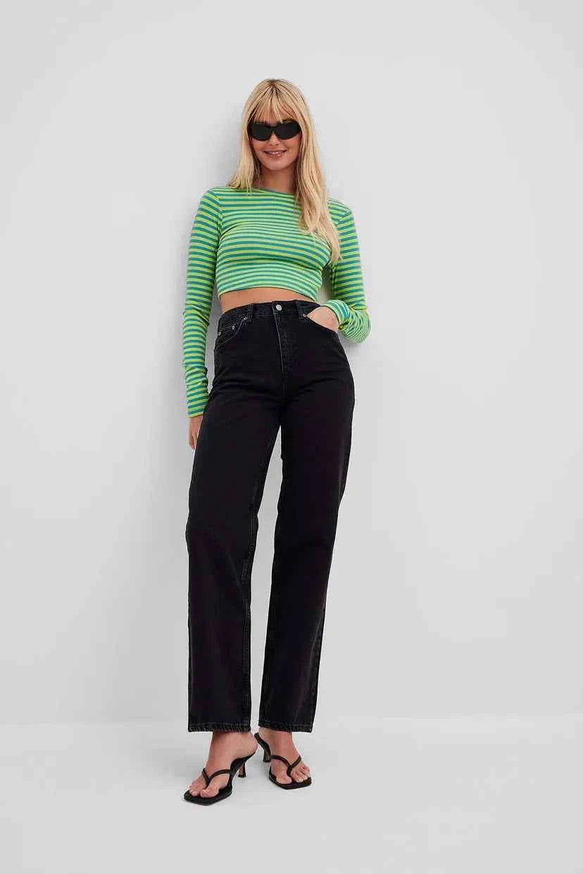 Na-kd Cropped Long Sleeved Striped Top