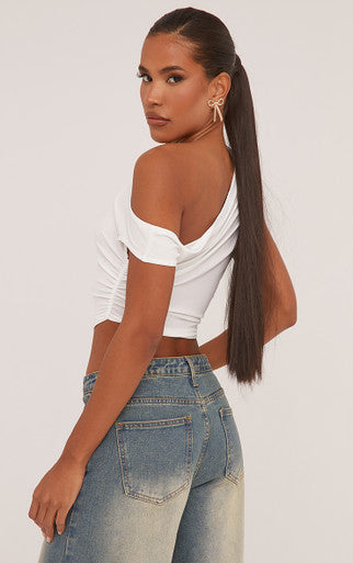 Ego - Slouchy One Shoulder Ruched Detail Top In Cream