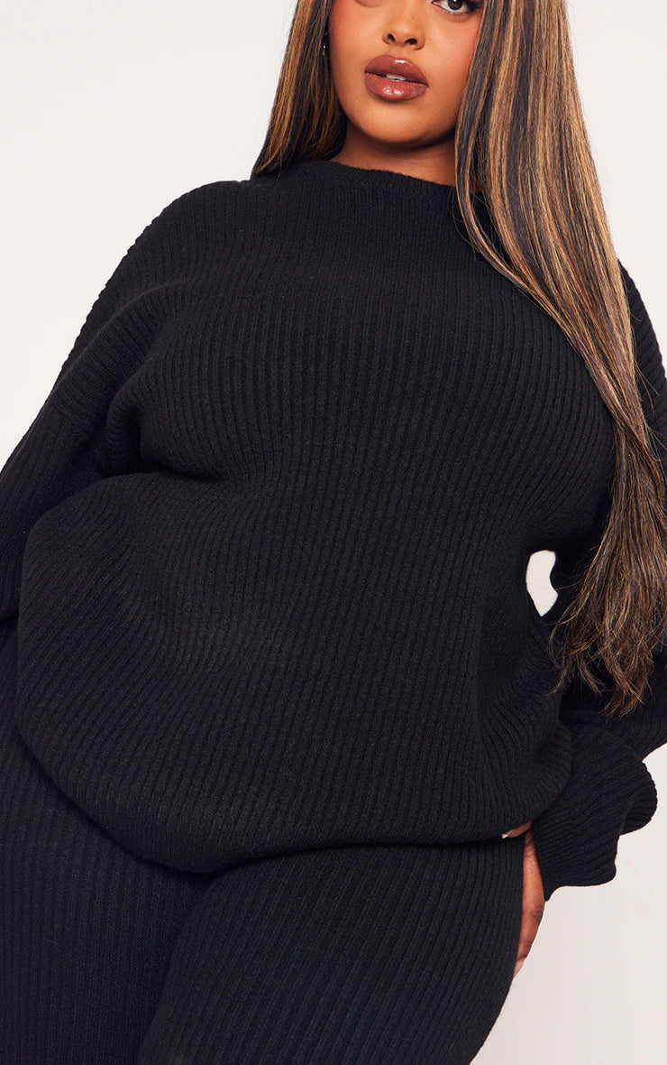 PLUS BLACK SOFT RIB KNIT JUMPER
