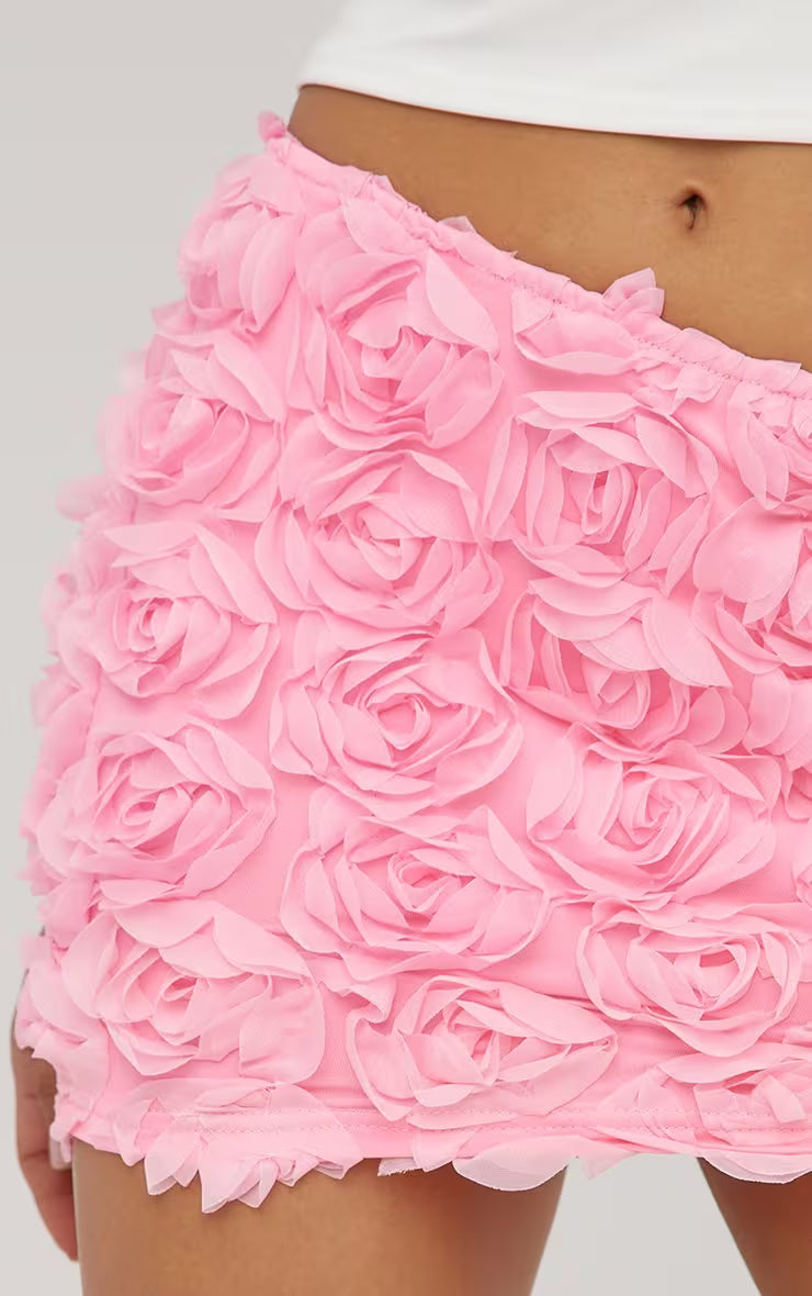 Ego - Rose Detail Micro Mini Skirt In Pink