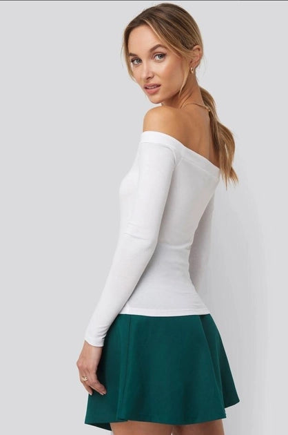 Long Sleeve Bardot Top White