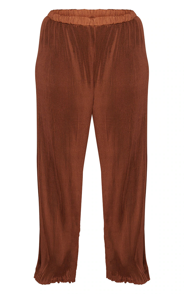 PLUS CHOCOLATE PLISSE HIGH WAISTED WIDE LEG PANTS