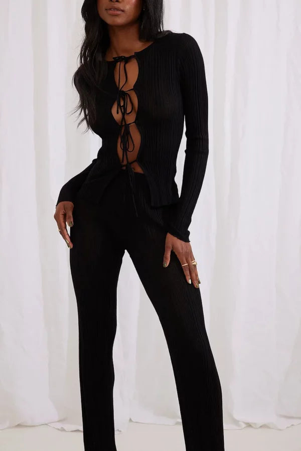 Ribbed Knitted Trousers Black