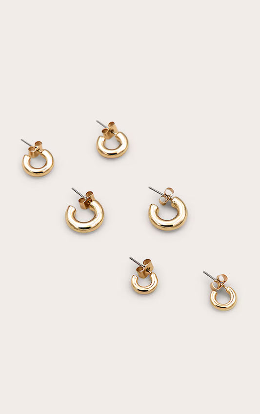 Gold Huggie Hoop 3 Pack Earring Set