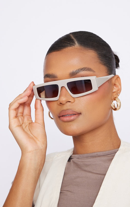 Beige Flat Top Ultra Slim Visor Sunglasses