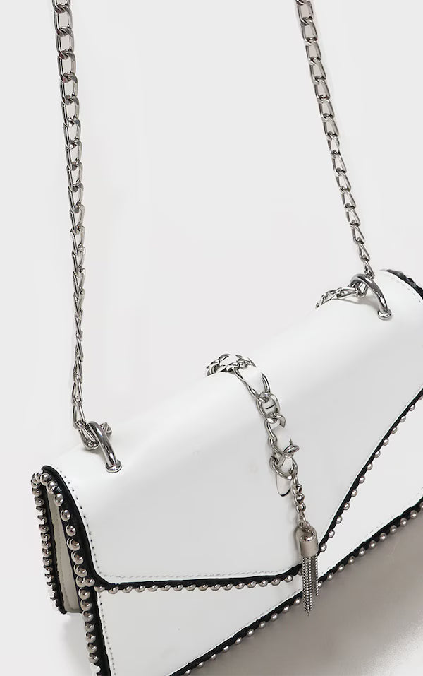 White PU Chain And Tassel Trim Cross Body Bag