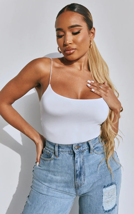 Shape White Slinky Spaghetti Strap Bodysuit