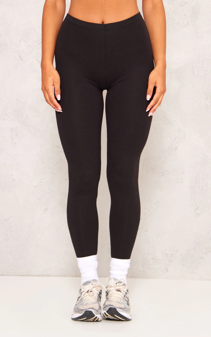 Basic Black Cotton Blend Jersey High Waisted Leggings