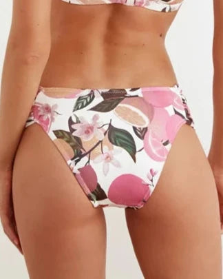 Floral Pattern Pleated Low Waist Bikini Bottom