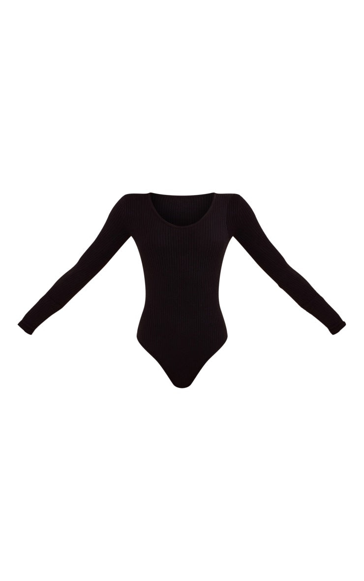 Black Knitted Ribbed Scoop Neck Bodysuit