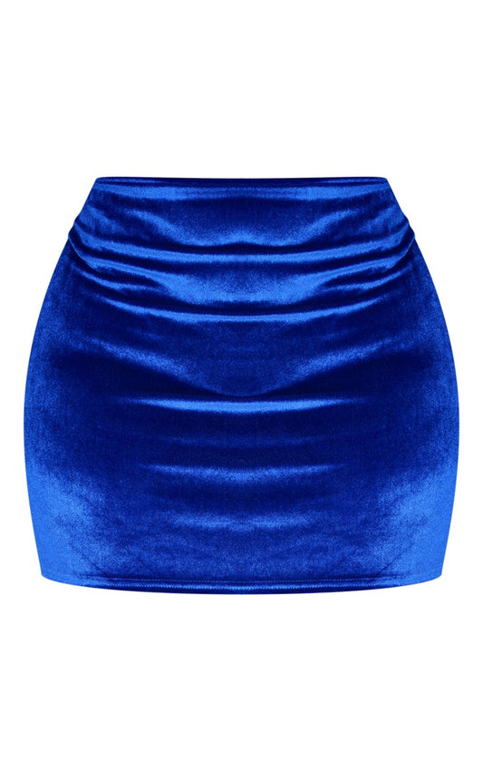 Plus Bright Blue Velvet Mini Skirt