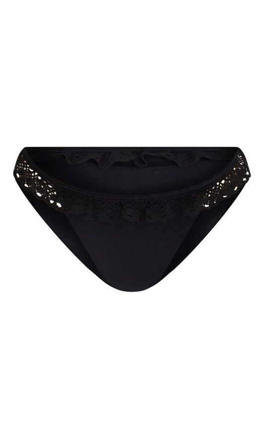 Petite Black Broderie Anglaise Ruffle Tanga Bikini Bottoms