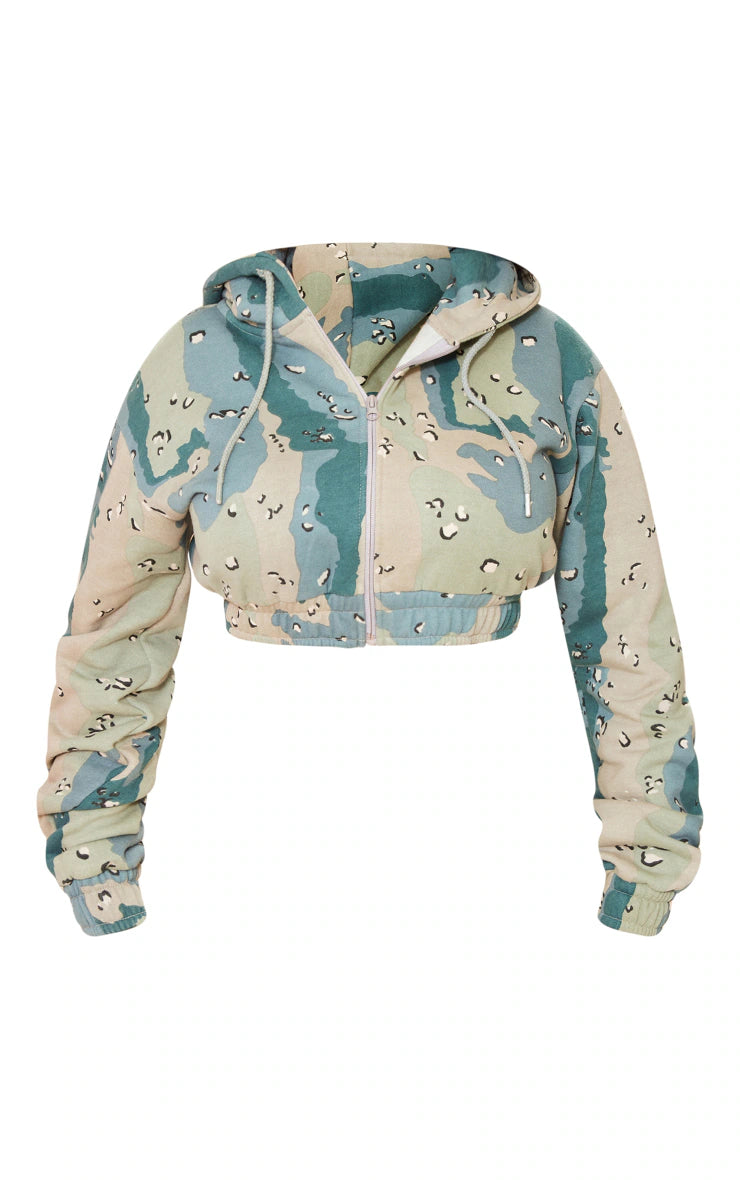 SHAPE BLUE CROPPED CAMO HOODIE