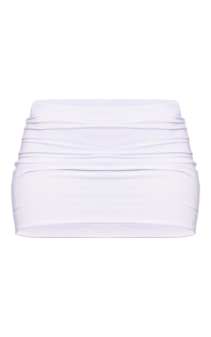 Tall White Slinky Basic Low Rise Extreme Micro Mini Skirt