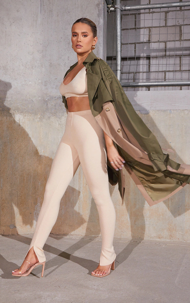 Khaki Contrast Oversized Belted Midi Trench Coat