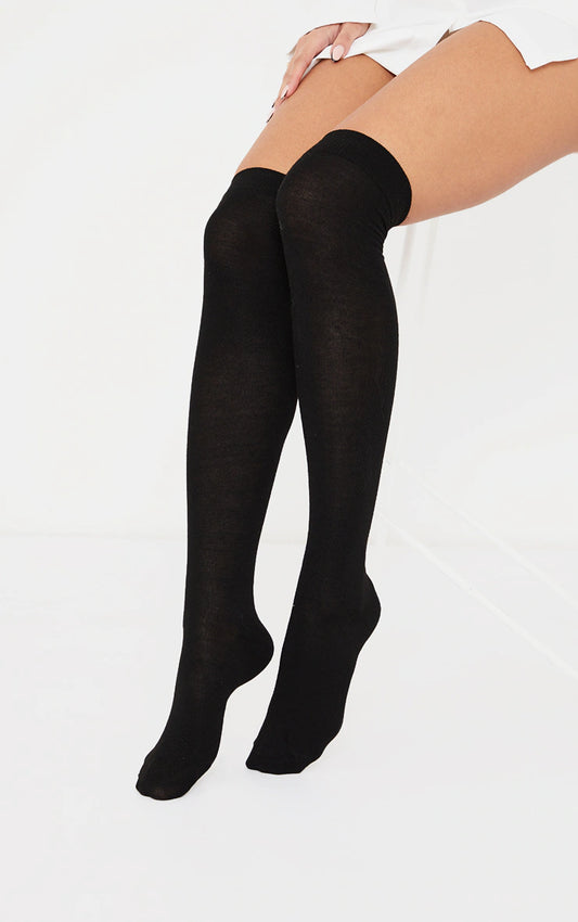 Black Basic Over The Knee Socks