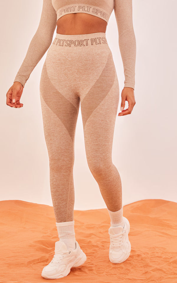 Plt - Oatmeal Sport Seamless Ruched Bum Leggings
