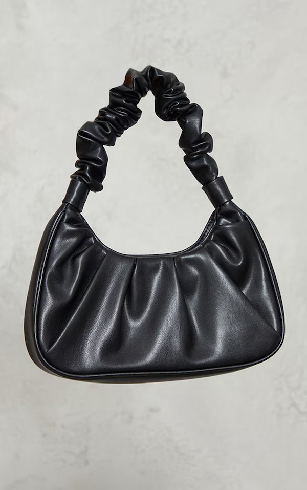 Black Extreme Ruched Handle Shoulder Bag