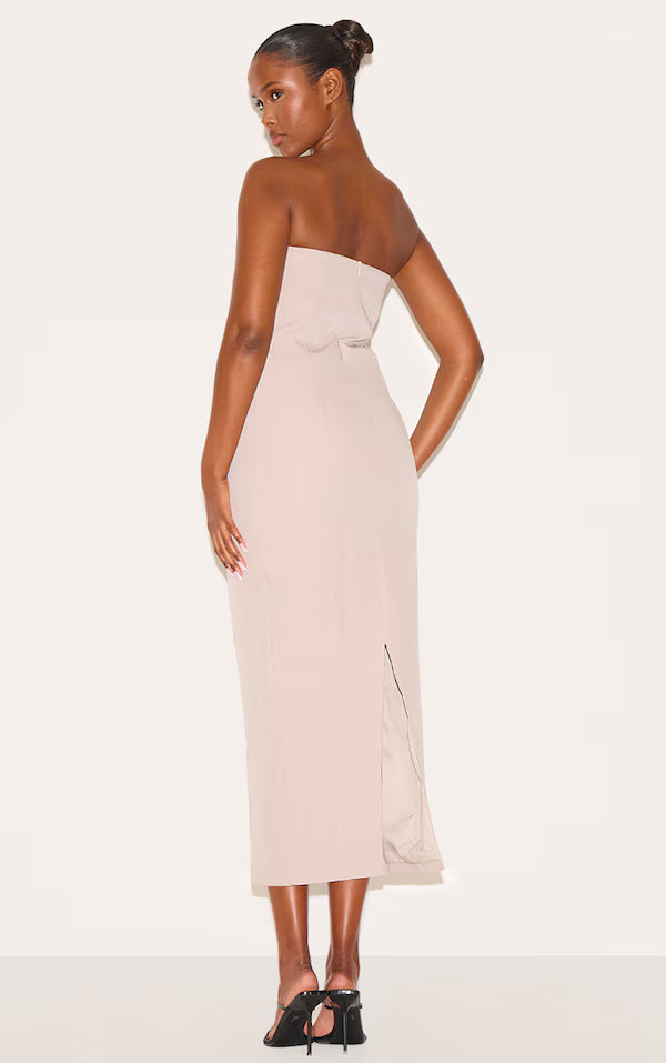 Taupe Lace Bust Detail Woven Midaxi Dress