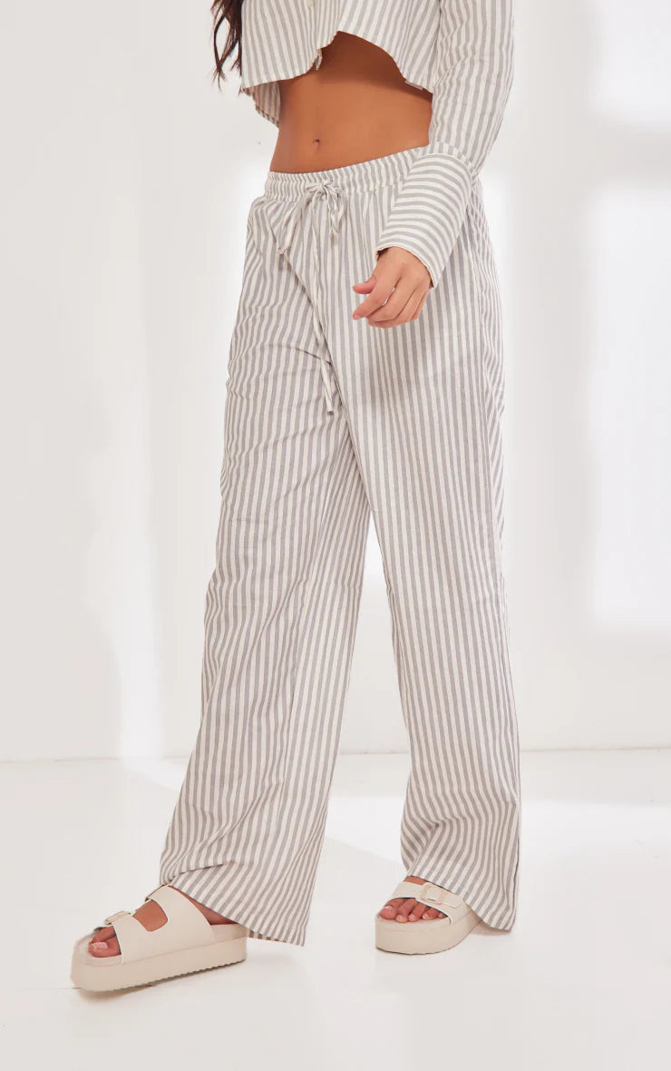Plt - Grey Pinstripe Woven Tie Waist Trousers