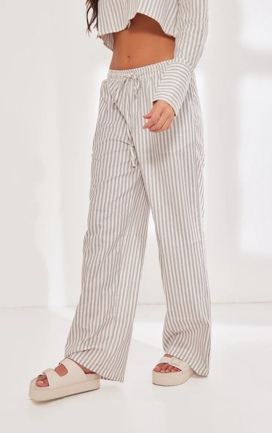 Plt - Grey Pinstripe Woven Tie Waist Trousers