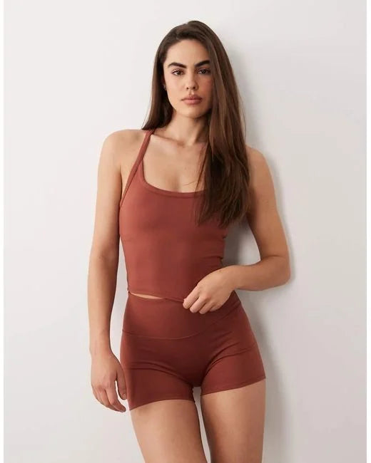 4505 icon soft touch yoga cami with inner bra and brown