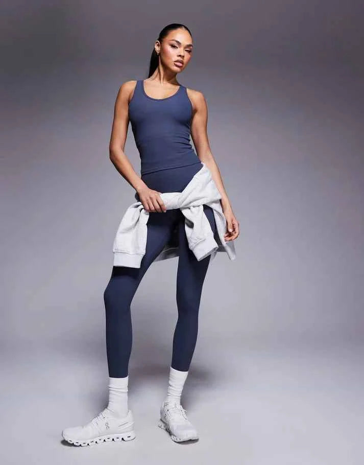 4505 soft touch rib vest with inner bra in blue grey