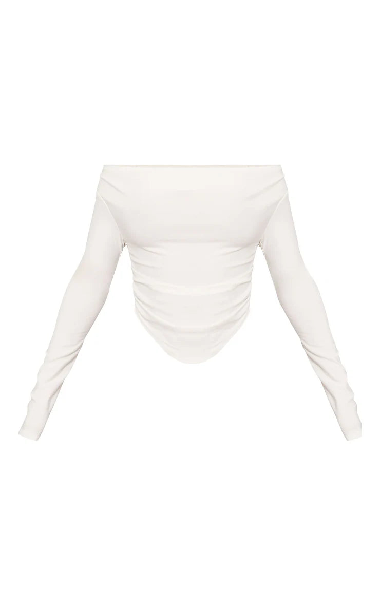 White Soft Touch Jersey Cowl Neck Dip Hem Top