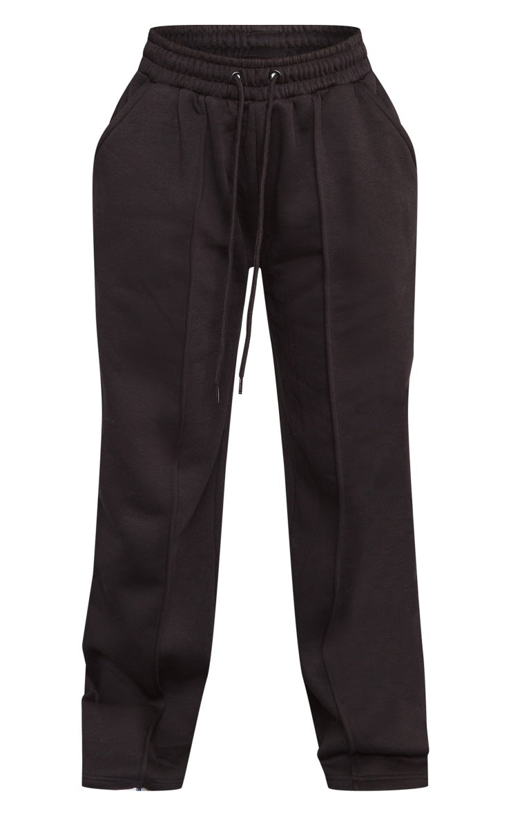 Petite Black Wide Leg Seam Detailed Sweatpants