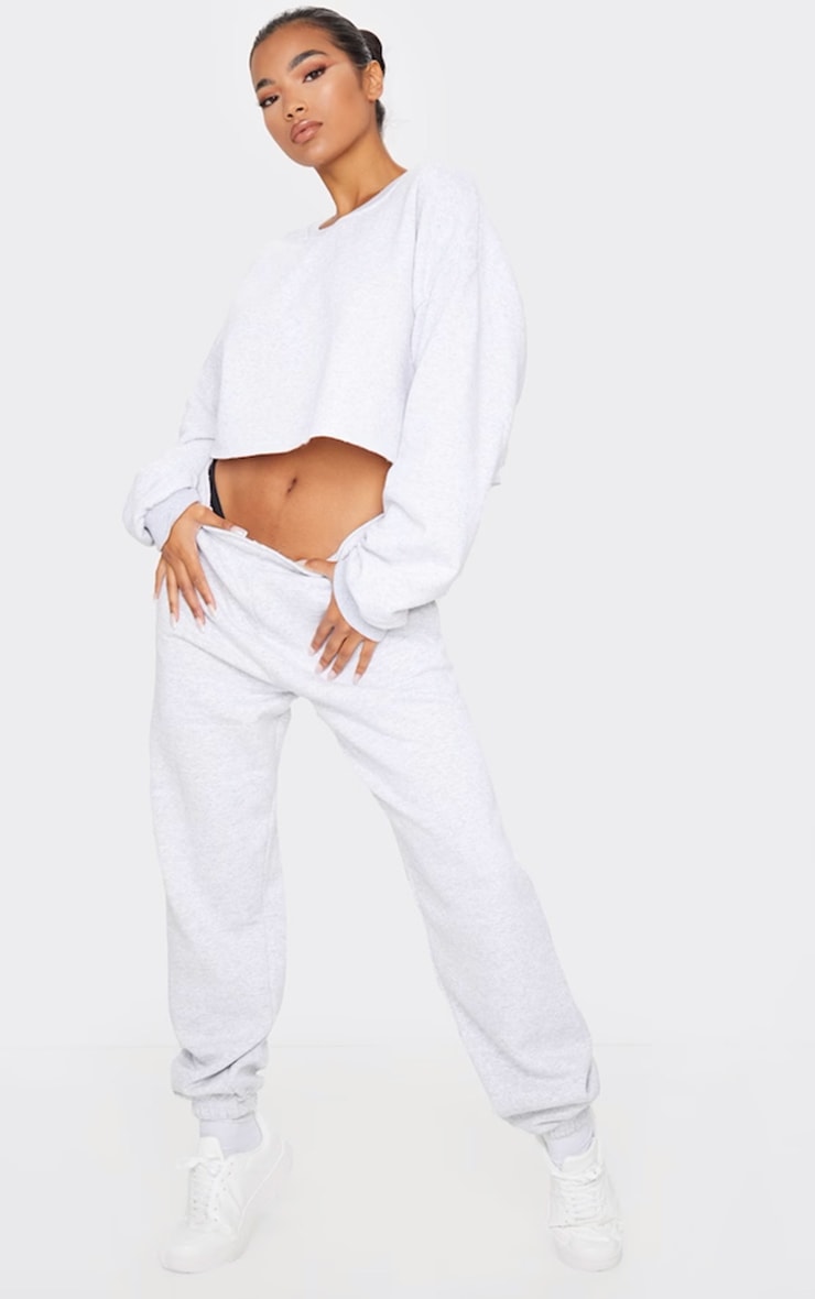 Ash Grey Oversized Cropped Crewneck Sweatshirt