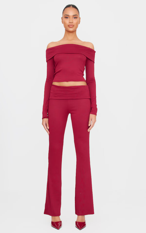 Plt - Burgundy Soft Touch Fold Over Skinny Flares