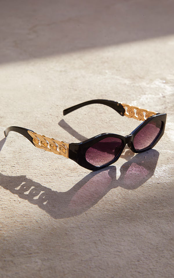 Black Gold Chain Arm Detail Sunglasses
