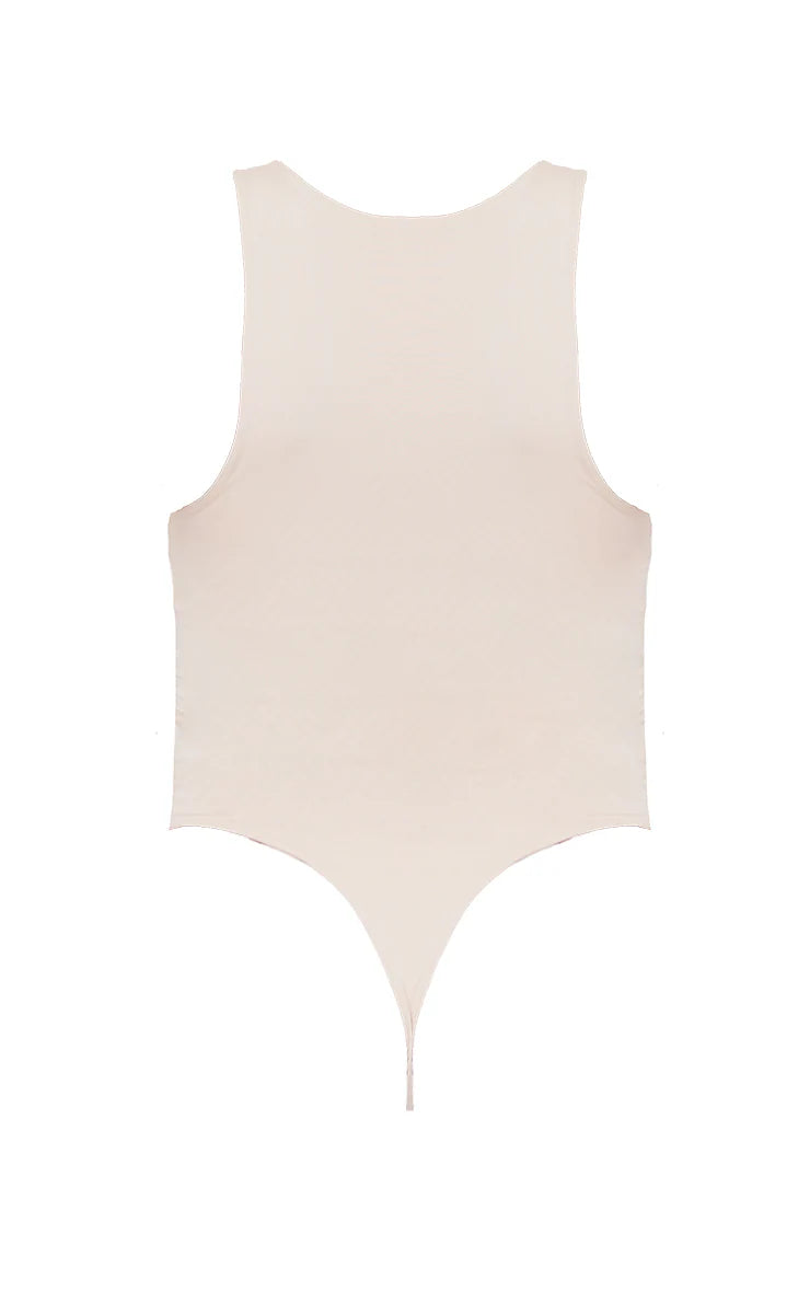 Cream Slinky Sleeveless Racer Bodysuit