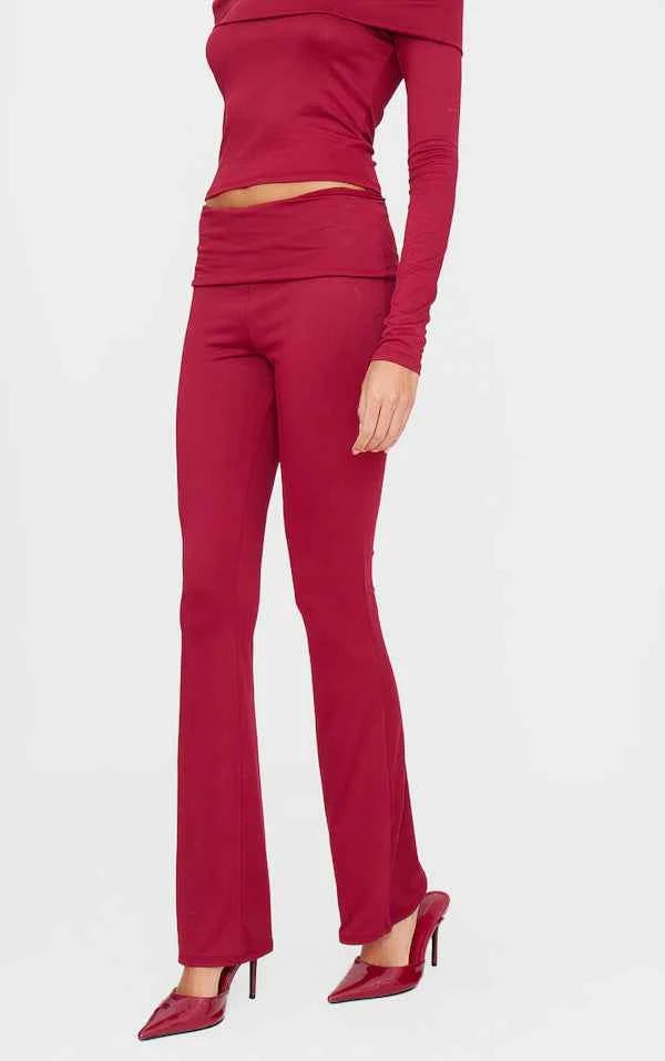 Plt - Burgundy Soft Touch Fold Over Skinny Flares