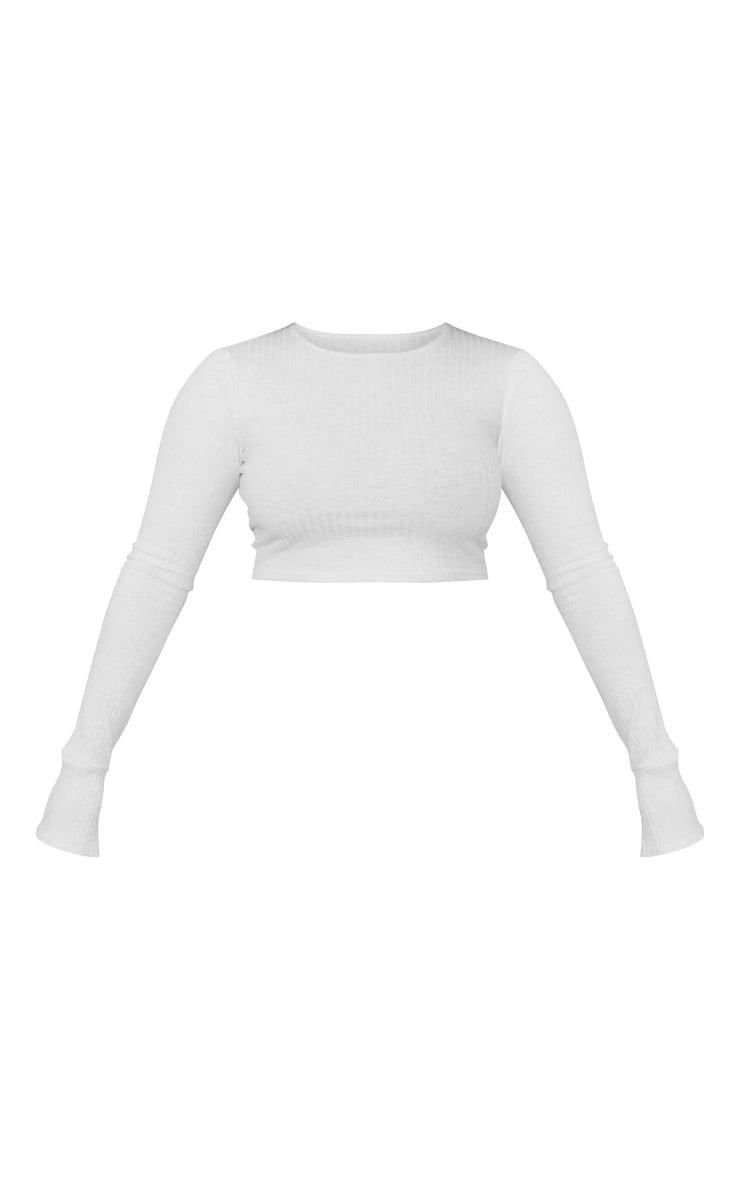 Shape White Soft Rib Long Sleeve Top