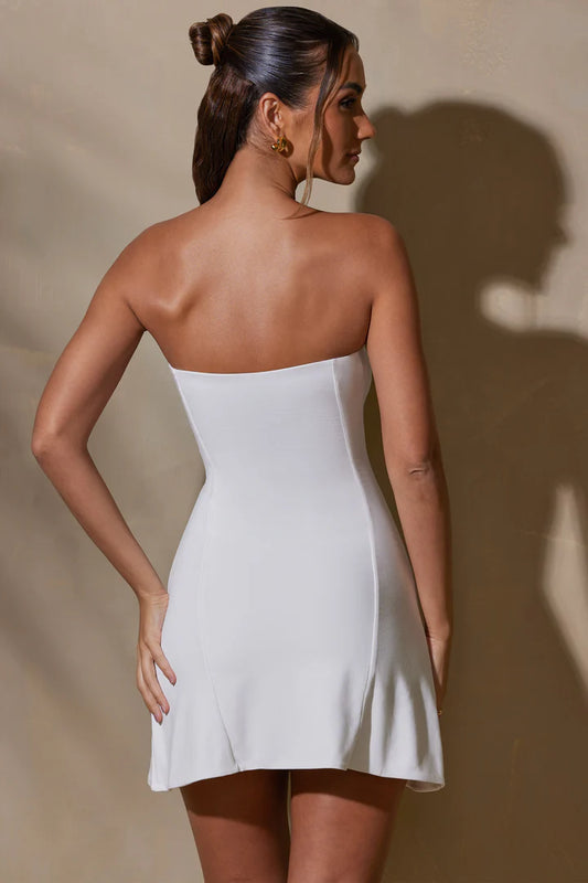 OhPolly - Bandeau Neckline Mini Dress in White
