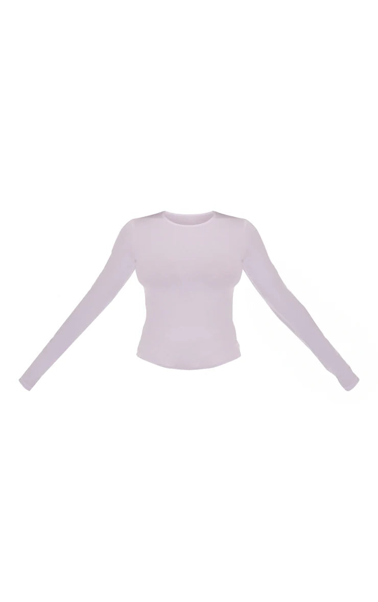 White Basic Cotton Blend Long Sleeve Fitted T Shirt