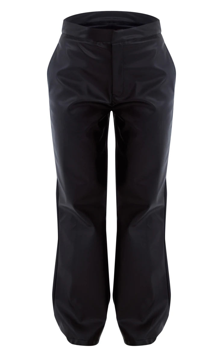 Petite Black Faux Leather Straight Leg Pants