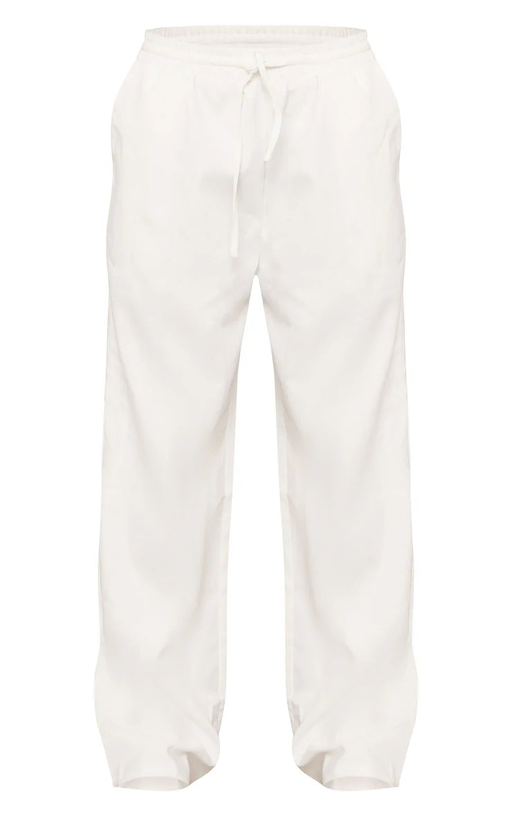 Cream Premium Twill Blend Drawstring Waist Trousers