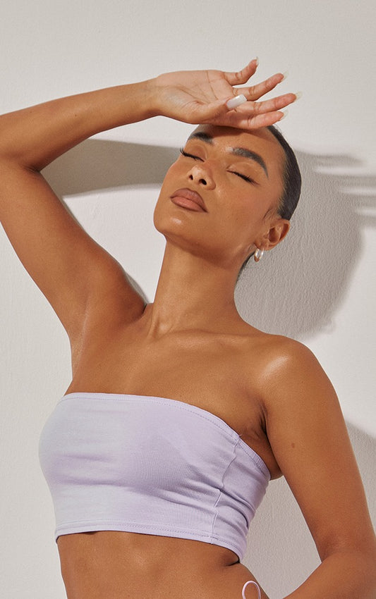 Basic Lilac Cotton Blend Bandeau Crop Top
