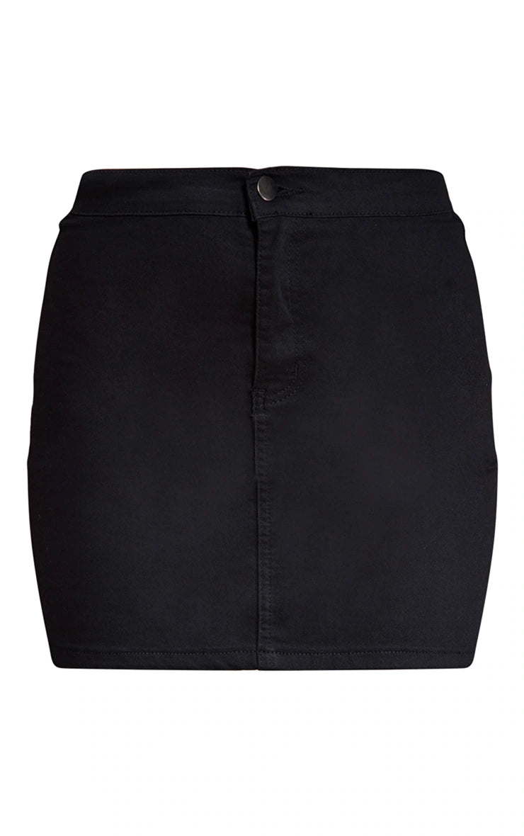 Black Disco Fit Denim Skirt