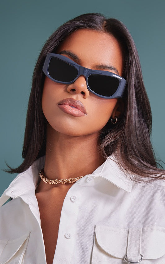 Charcoal Thick Arm Bug Eye Visor Sunglasses