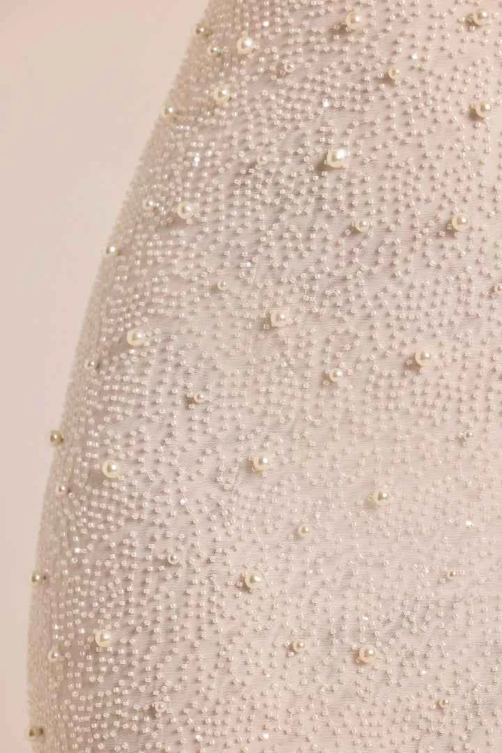 OhPolly - Embellished Long Sleeve Backless Maxi Dress in White