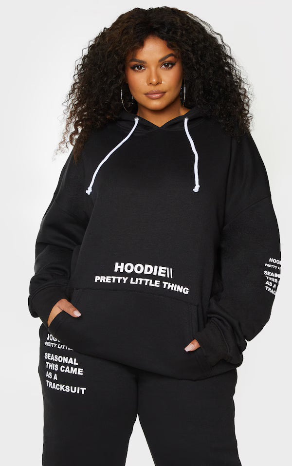 Plt - Plus Black Oversized Slogan Print Pocket Front