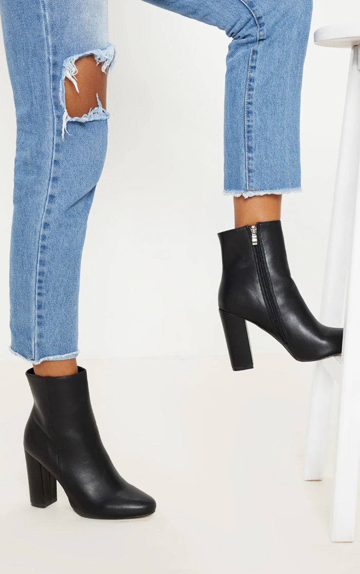 Behati Black Faux Leather Ankle Boot