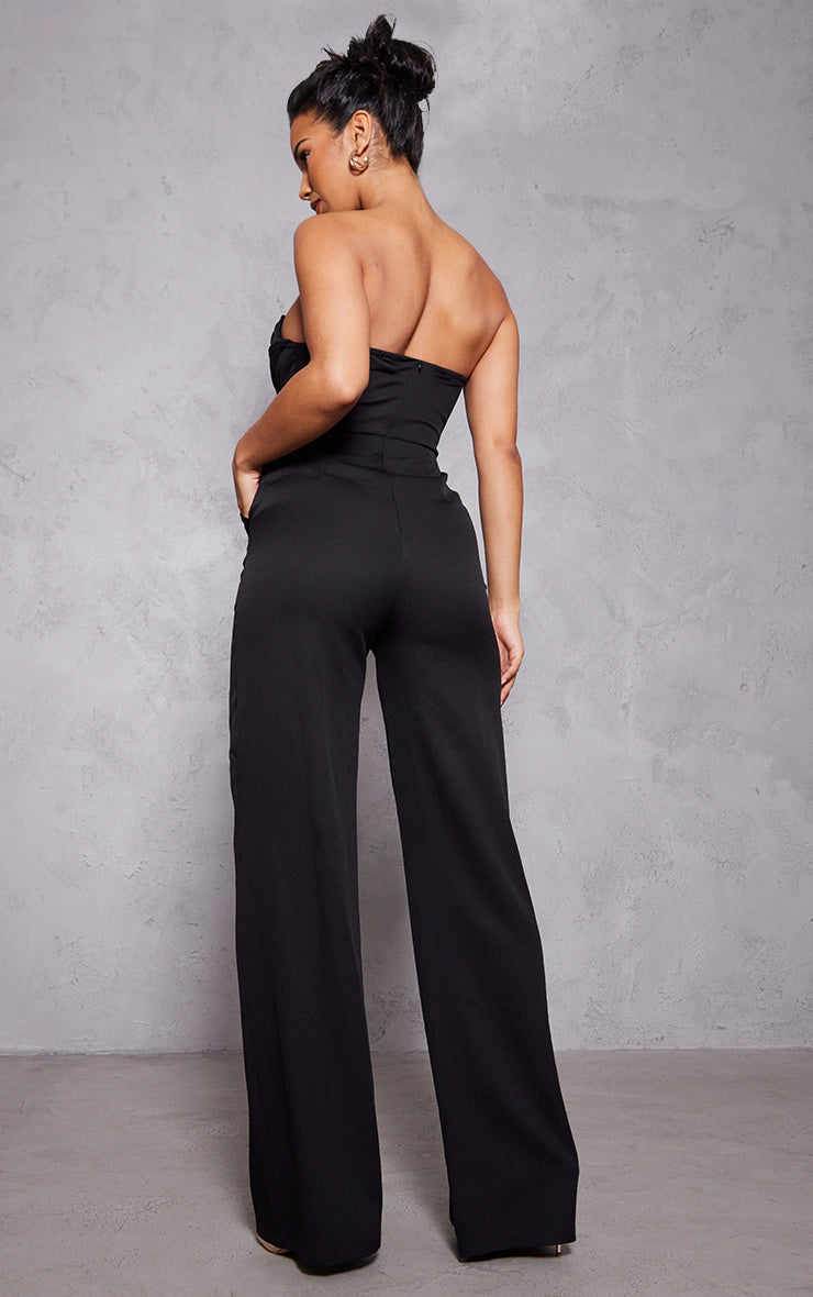 Black Bandeau Cowl Neck Pocket Detailed Jumpsuit