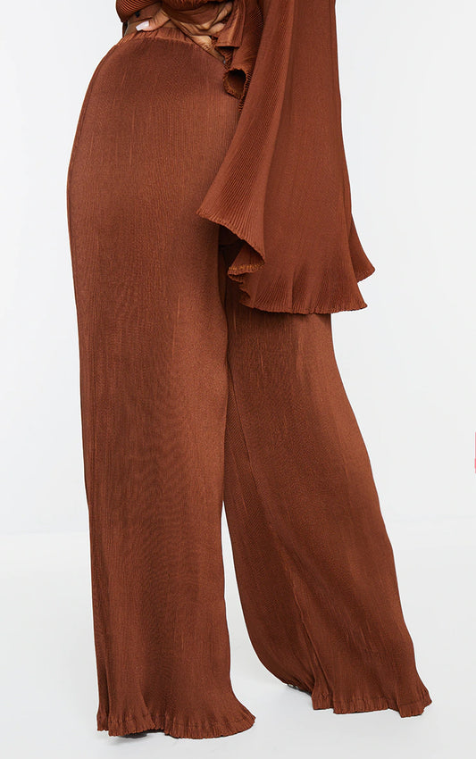 PLUS CHOCOLATE PLISSE HIGH WAISTED WIDE LEG PANTS