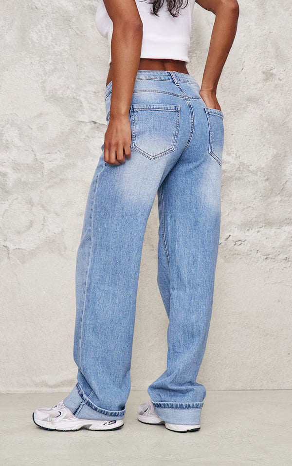 Mid Blue Wash Turn Up Hem Jeans