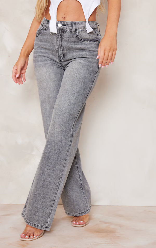 Grey Faded Wash Straight Leg Jeans