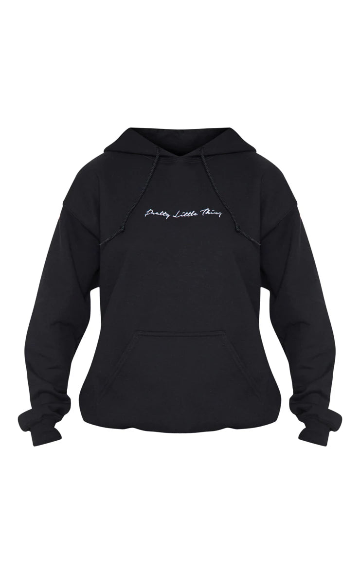 Black Embroidered Oversized Hoodie